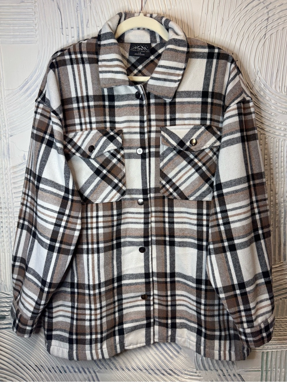 Classic Plaid Utility Shacket Jacket in Brown & White